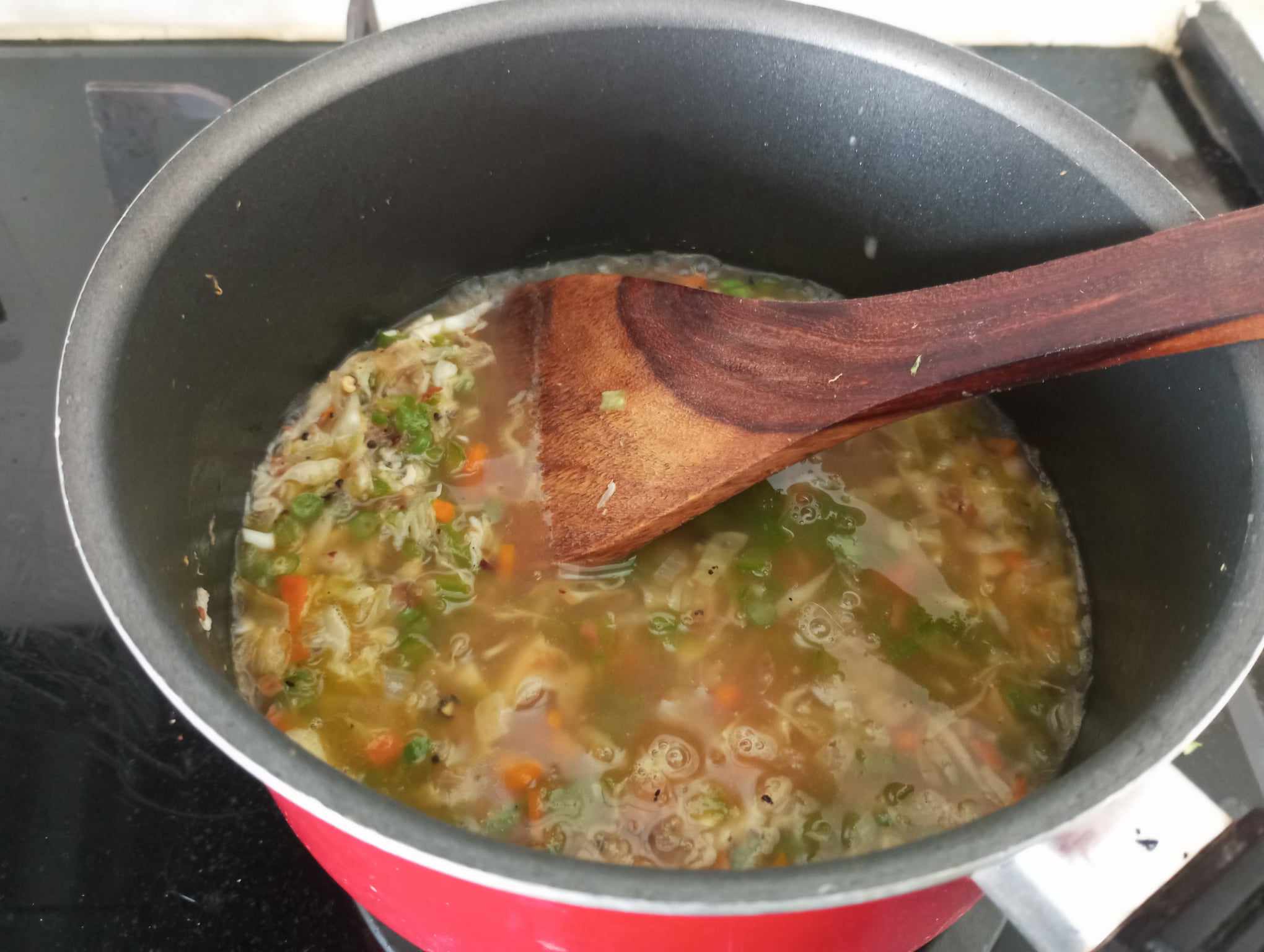 Vegetable Soup - add corn slurry